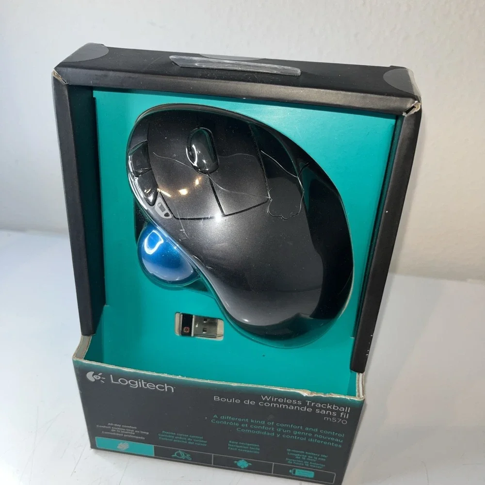 Logitech M570 Wireless Trackball Mouse – Ergonomic Design for Right-Hand Use NEW
